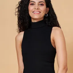 People Black High Neck Cotton Top-picture-38