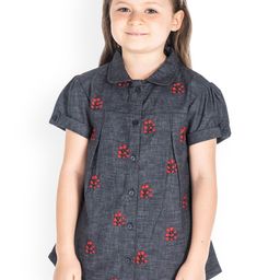 Cherry Crumble Girls Grey Printed Shirt Style Cotton Top-picture-21