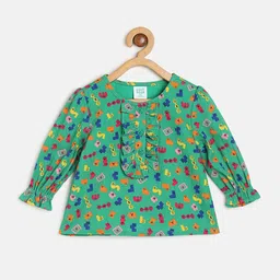 MINI KLUB Girls Typography Printed Puff Sleeves Ruffles Pure Cotton Top-picture-6