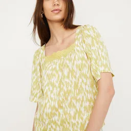 max Abstract Print Square Neck Puff Sleeves Cotton Top image 1