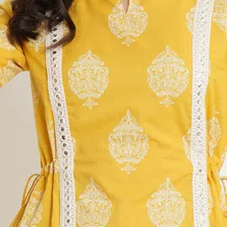 KALINI Ethnic Motifs Print Cotton Notched Neck Short Sleeves Opaque Casual Top image 2