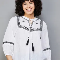 Fame Forever by Lifestyle Tie-Up Neck Puff Sleeve Pure Cotton Top image 5