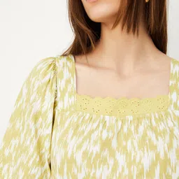 max Abstract Print Square Neck Puff Sleeves Cotton Top image 2