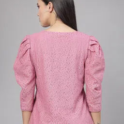 Style Quotient Schiffli Puff Sleeve Cotton Regular Top image 5