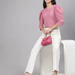 Style Quotient Schiffli Puff Sleeve Cotton Regular Top image 4