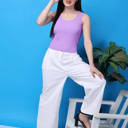 Bitterlime Round Neck Sleeveless Solid Cotton Top image 2