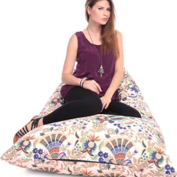 style homez XXL Pyramid Cotton Canvas Floral Printed Lounger Bean Bag With Bean Filling-picture-10