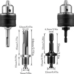 uptodatetools 6 Pcs 1/2-20unf Mount 1.5-13 mm Capacity Drill Chuck Set with Converter Impact Driver Bits Chuck Drill Wrench 1/4 Inch Hex Shank 1/2 Inch Shank and Socket image 3