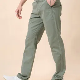 studio nexx Men Relaxed Light Green Pure Cotton Trousers image 3