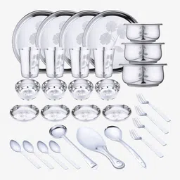 Pack of 33 Stainless Steel Laser Printed (Flawer-2) Dinner Set-image-56