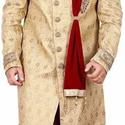 smaty champ Velvet Embroidered Gold, Maroon Men Dupatta image 2