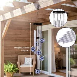 shop fusion Evil Eye 6 Dot 5 Pipe Wind Chime Given Good Luck & Prosperity in your Home Steel Windchime image 2