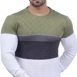 feverfew Men Self Design Round Neck White Sweater-picture-19