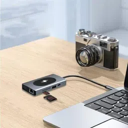 RuhZa USB C to HDTV Multifunction Adapter, 9 in 1 USB to HDMI RJ45 PD Card Reader USB3.0 Wireless Charger Type C Adapter for Laptop Makbuk Phone USB Hub image 2