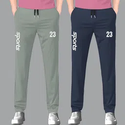 flyzen Pack of 2 Men Solid Grey, Green Track Pants-picture-23