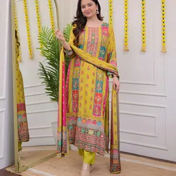 krishna apparels LAXMINARAYAN FASHION Floral Print, Embroidered, Self Design, Chevron/Zig Zag Kurta, Trouser/Pant & Dupatta Set image 1