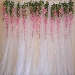 Wisteria Flower Vines Backdrop Decoration Combo with White net and LED Light-image-5