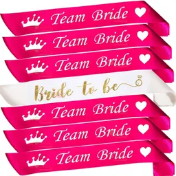 decor propz Team Bride Pink and Bride to Be White Sash 7 Pcs Combo for Bachelorette Party image 1