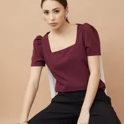 code by lifestyle Casual Puff Sleeves Solid Women Red Top-picture-13