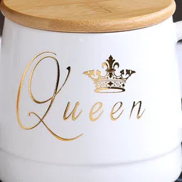 bonzeal Ceramic White Queen Coffee With Lid Spoon Set Gift for Women 450ml Ceramic Coffee Mug image 2