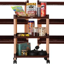 homestic Pack of 3 Multipurpose 3-Layer Storage Trolley Rack with Wheels | Brown Plastic Kitchen Trolley-picture-42