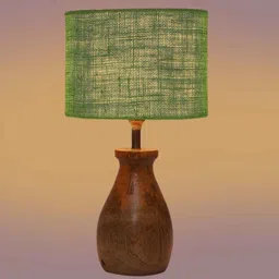 new era Green Jute Table Lamp With Wood Base image 3