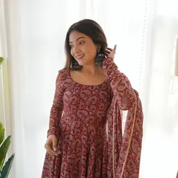 theshivclothing Printed, Floral Print Georgette, Crepe Stitched Anarkali Gown image 2