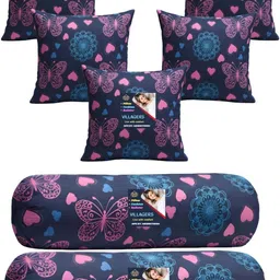 villagers Microfibre Bolster Pack of 7 Geometric 5 Cushion & 2 Bolster Set - Butterfly Print-picture-35