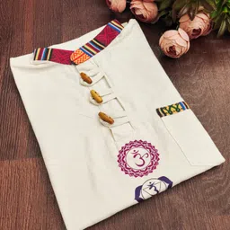 beladiya fashion Men Colorblock Khadi Cotton A-line Kurta image 4