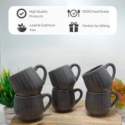 the india style Pack of 6 Ceramic Ceramic Grey color Tea/Coffee Cup Set - 180 ML Each (white color, Cup) image 1