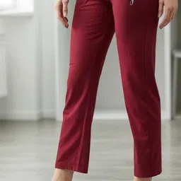 Women Solid Maroon Track Pants-image-0