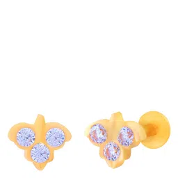 BHIMA 22K BIS Hallmark (916) Yellow Gold Leafy Designer Tri Stone Nose Pin-picture-35
