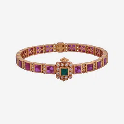Kushal's Fashion Jewellery 92.5 Pure Silver Gold Plated Stones Studded Bangle image 3