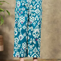 Women Comfort Fit Blue Pure Cotton Trousers-image-29