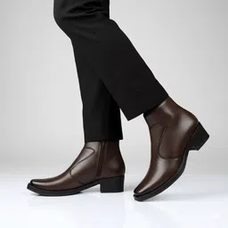 bxxy Men 2" Heel Height, Stylish Brown Casual Formal Slipon Ankle Boot & Dress Boot Sneakers For Men image 3