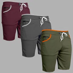 wereko Pack of 3 Solid Men Maroon, Grey, Green Casual Shorts-picture-17