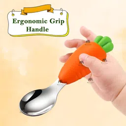 mini soul Carrot Themed BPA Free Stainless-Steel Spoon and Fork for Babies Cutlery Set - Stainless Steel image 2