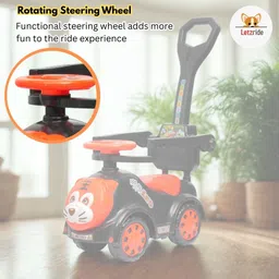 letzride Tiger Ride On Push Car with Parental Handle Safety Guard Musical Steering Wheel Rideons & Wagons Non Battery Operated Ride On image 3