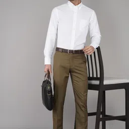 raymond Men Slim Fit Brown Polyester Trousers image 2