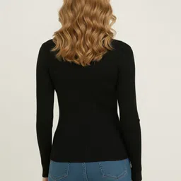 kavya fashion hub Casual Regular Sleeves Solid Women Black Top image 4