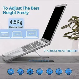Vishanrahul Laptop Stand 6 Angles Adjustable Aluminum Ergonomic Foldable Portable Desktop Holder Compatible with MacBook, HP, Dell, Lenovo & All Other Notebook Stainless Steel Desk Stand Laptop Stand with Adjustable Height Compatible with Universal Laptops image 2
