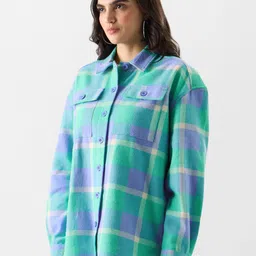 the souled store Women Boxy Fit Checkered Button Down Collar Casual Shirt image 4