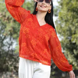 pluss Women Regular Fit Printed Collarless Collar Casual Shirt image 3