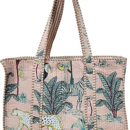 doraya Multicolor Women Tote Printed Carry Hand Bag Quilted Block Floral Printed 18x5.5x16 Inch-picture-12