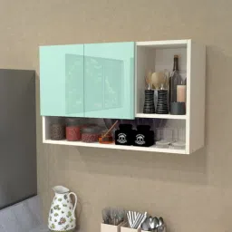 specialitypanels 2 Door Mirror glossy triple layer UV resistant handless shutter with 3 Organizer Shelf in Mint Finish-picture-28
