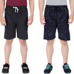 feel track Pack of 2 Solid, Printed Men Dark Grey, Dark Blue Regular Shorts-picture-15