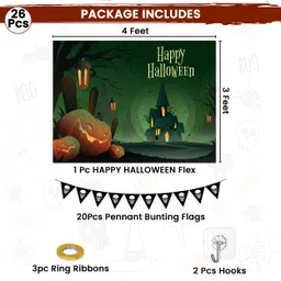 1iam Multicolor Halloween Flex Decoration Pack of 26 - Green Flex, Bunting Flags Hooks & Ribbon image 2