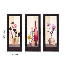 eCraftIndia Set Of 3 Beige & Pink Decorative Floral Botanical Pot Satin Matt Texture UV Wall Art image 4