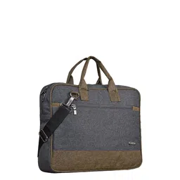 LOREM Unisex Grey & Brown Linen Textured Laptop Bag image 3