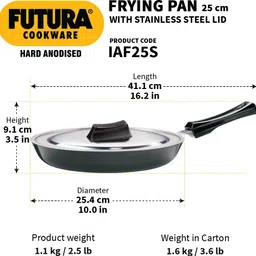 hawkins Futura Frying (IAF24S) Fry Pan 25 cm diameter with Lid 1 L capacity image 3